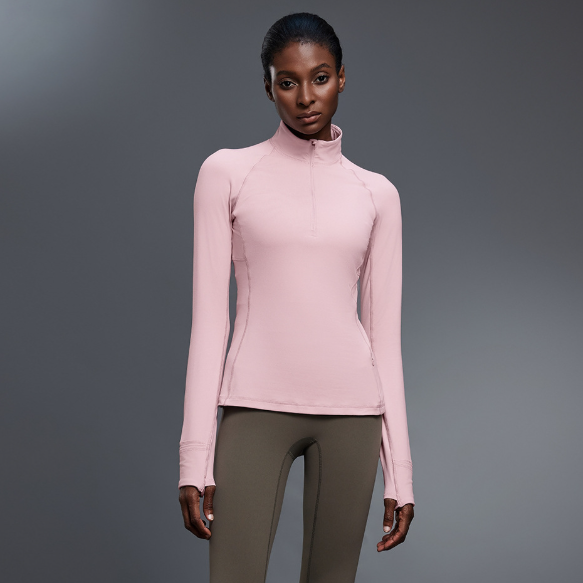 Autumn Half Long Sleeve Zipper Yoga Clothes Stand up Collar Slim Fit Slimming Workout Top Running Sports T shirts