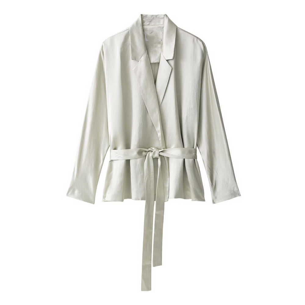 Autumn Women Clothing Fashionable Elegant Blazer Satin Pants Two Piece Sets
