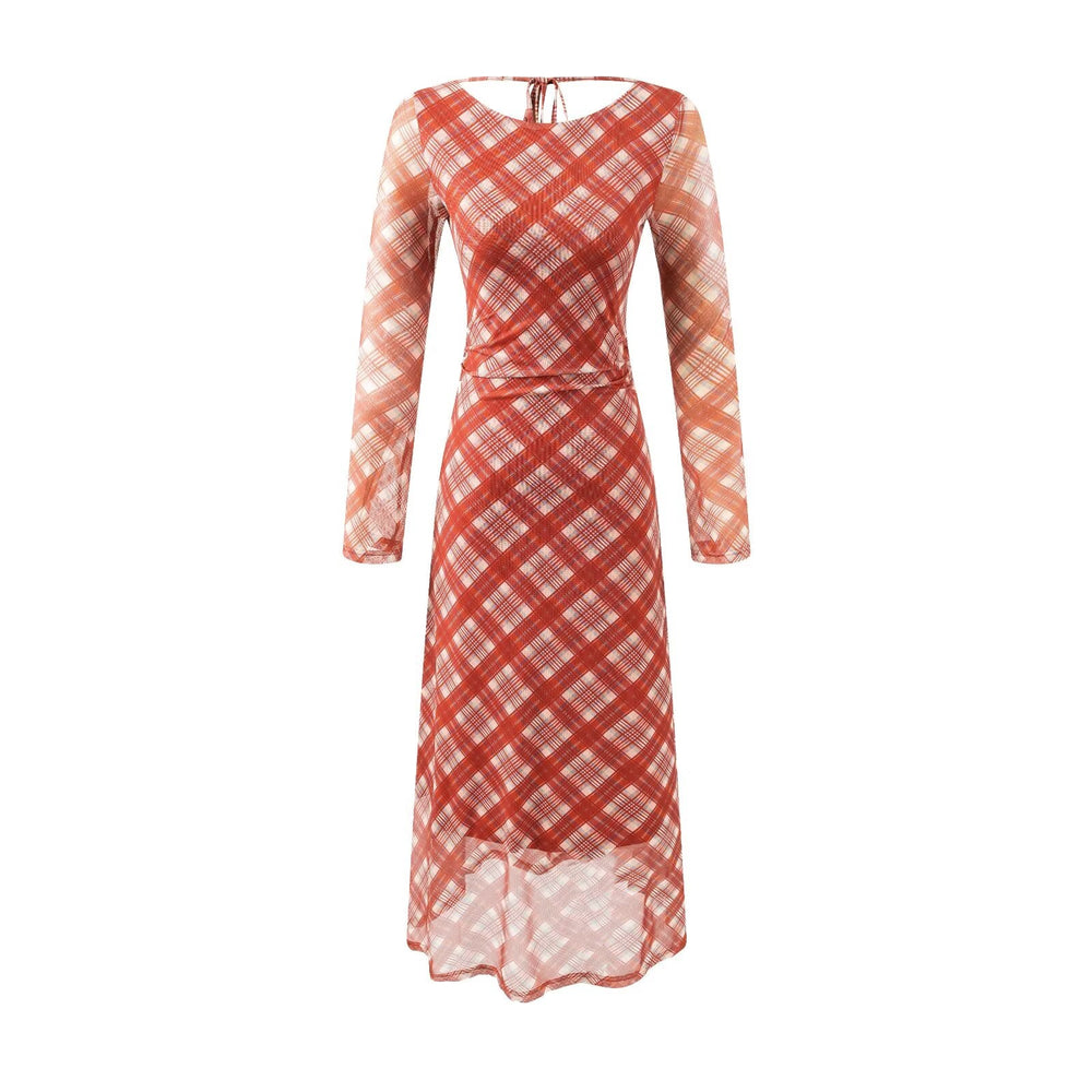 Casual Waist Controlled Sexy Backless Lace up Plaid Dress Women