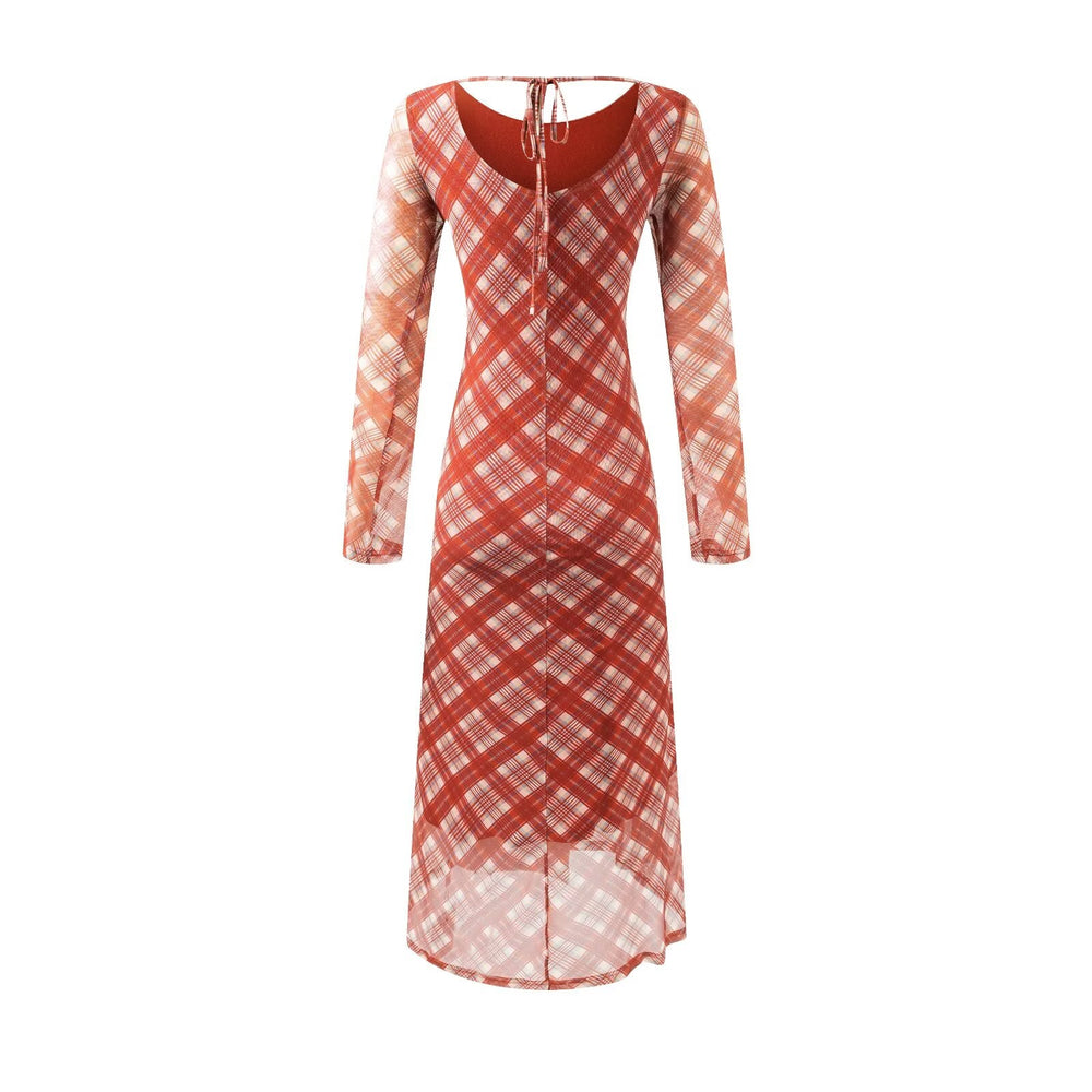 Casual Waist Controlled Sexy Backless Lace up Plaid Dress Women
