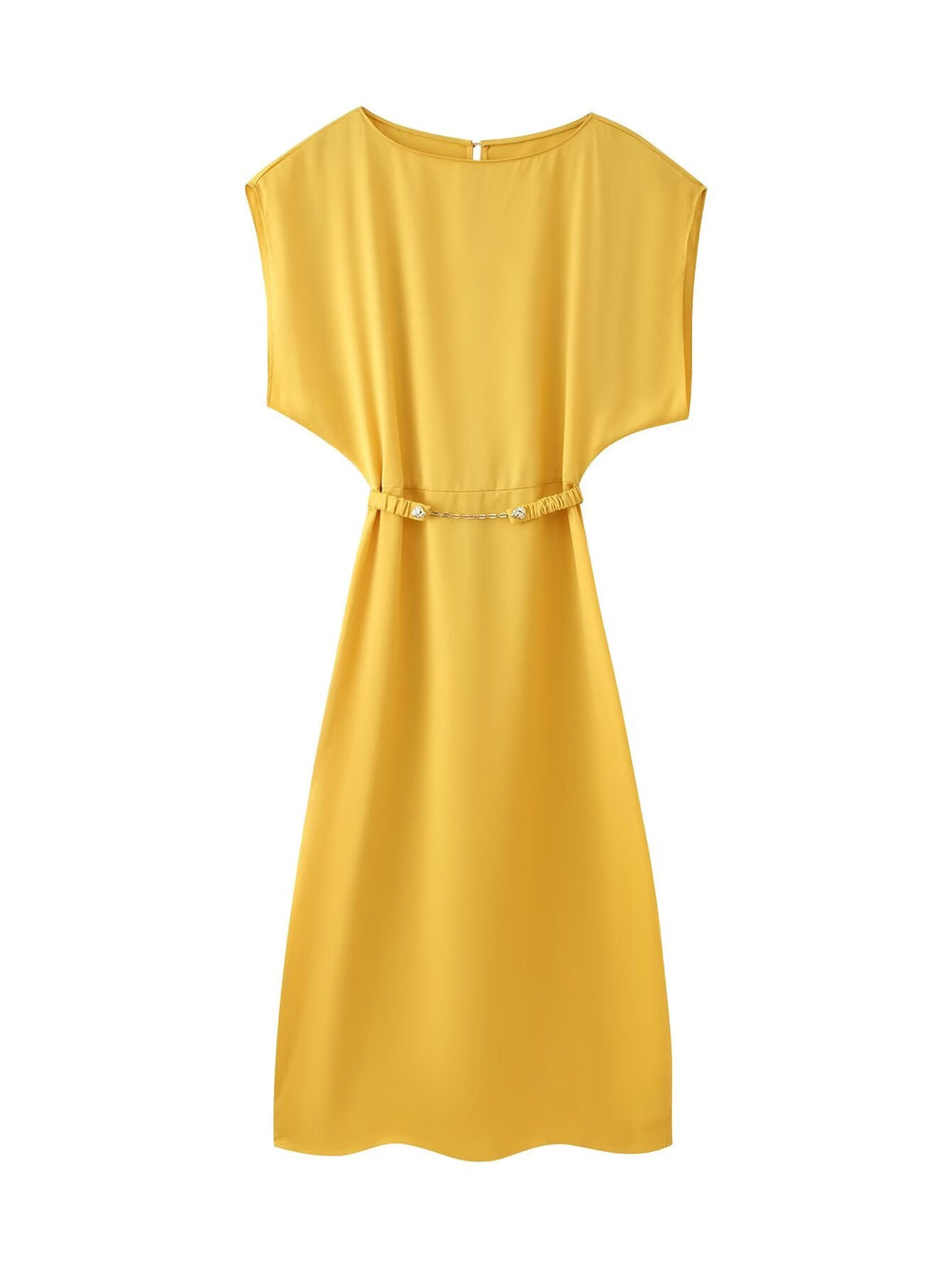 Autumn Women Clothing with Belt Silk Satin Texture Midi Dress for Women