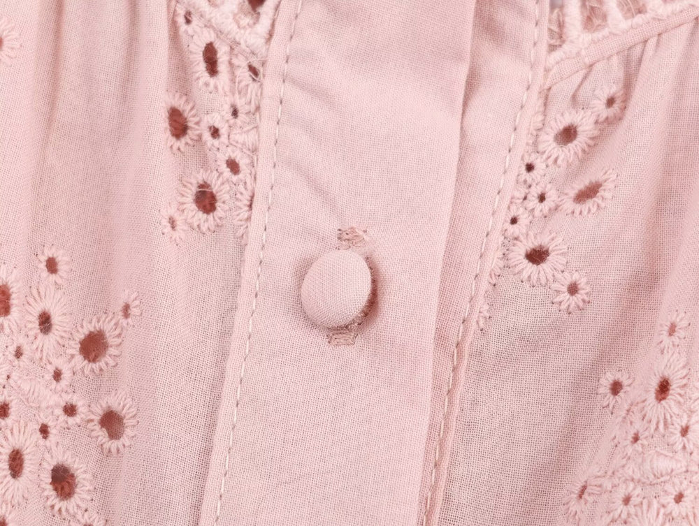 Women Clothing Casual Hollow Out Cutout Embroidered Shirt