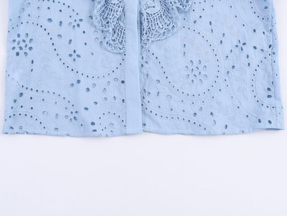 Women Clothing Autumn Hollowed out Embroidered Shirt