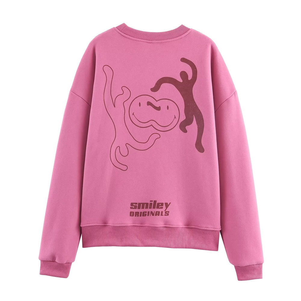 Women Clothing Autumn Winter Casual All Match round Neck Loose Printed Sweatshirts