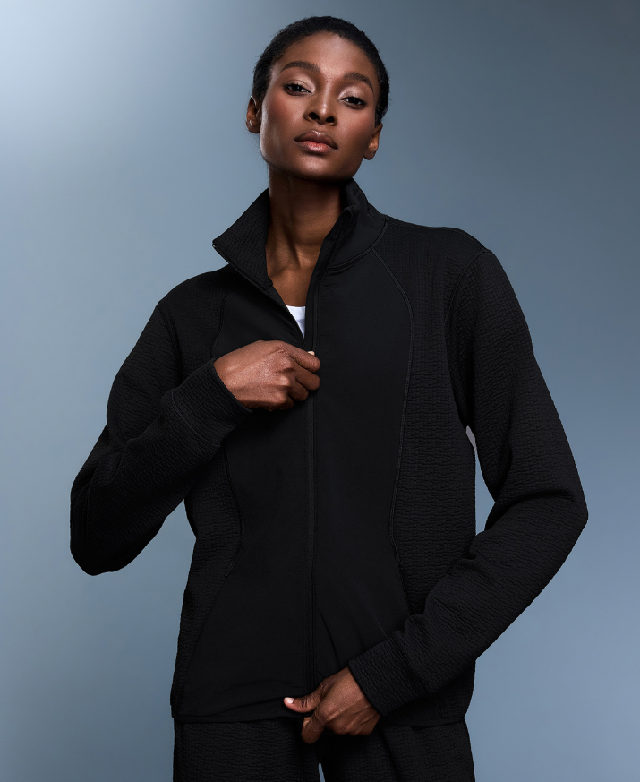 Waffle Slim Fit Stand Collar Sports Jacket Women Casual Loose Stitching Cardigan Autumn