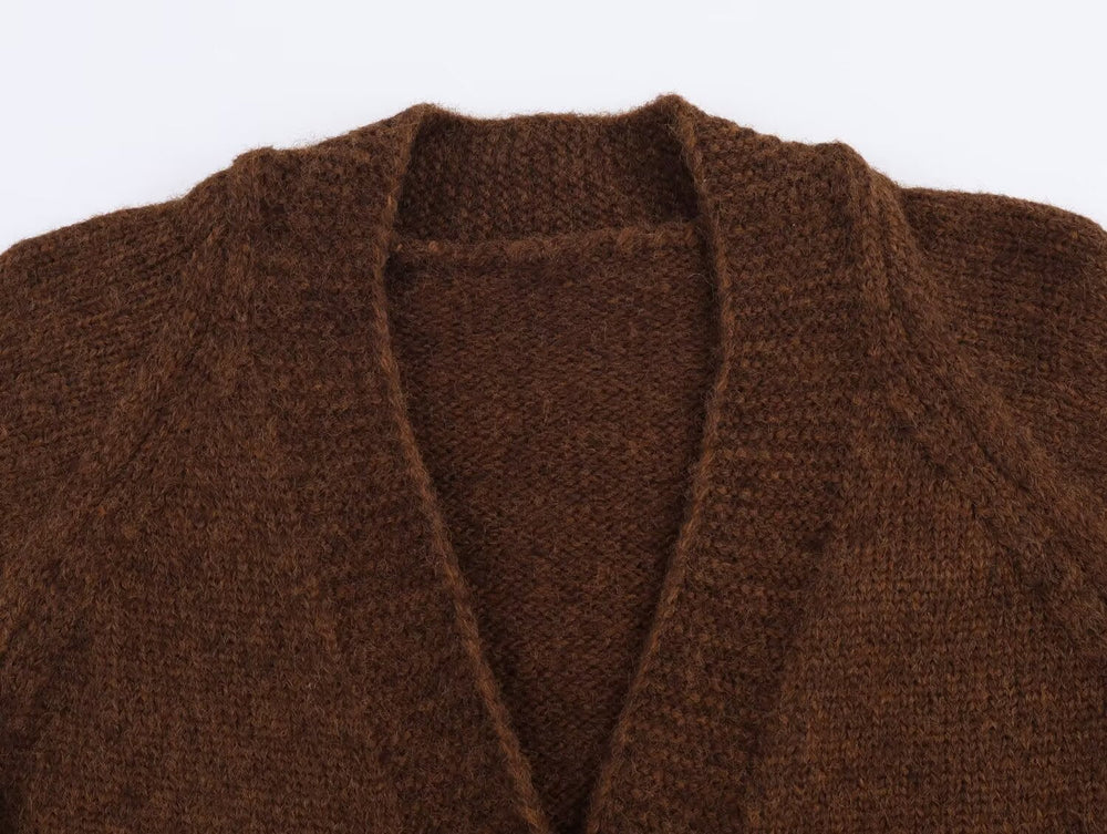 Advanced Retro Lazy V neck Sweater Coat Women Autumn Winter Loose Mid Length Soft Glutinous Knitted Cardigan