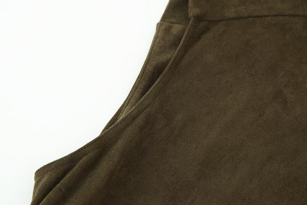 Early Autumn Women Clothing French Suede Leather Mid-Length Irregular Asymmetric Dress