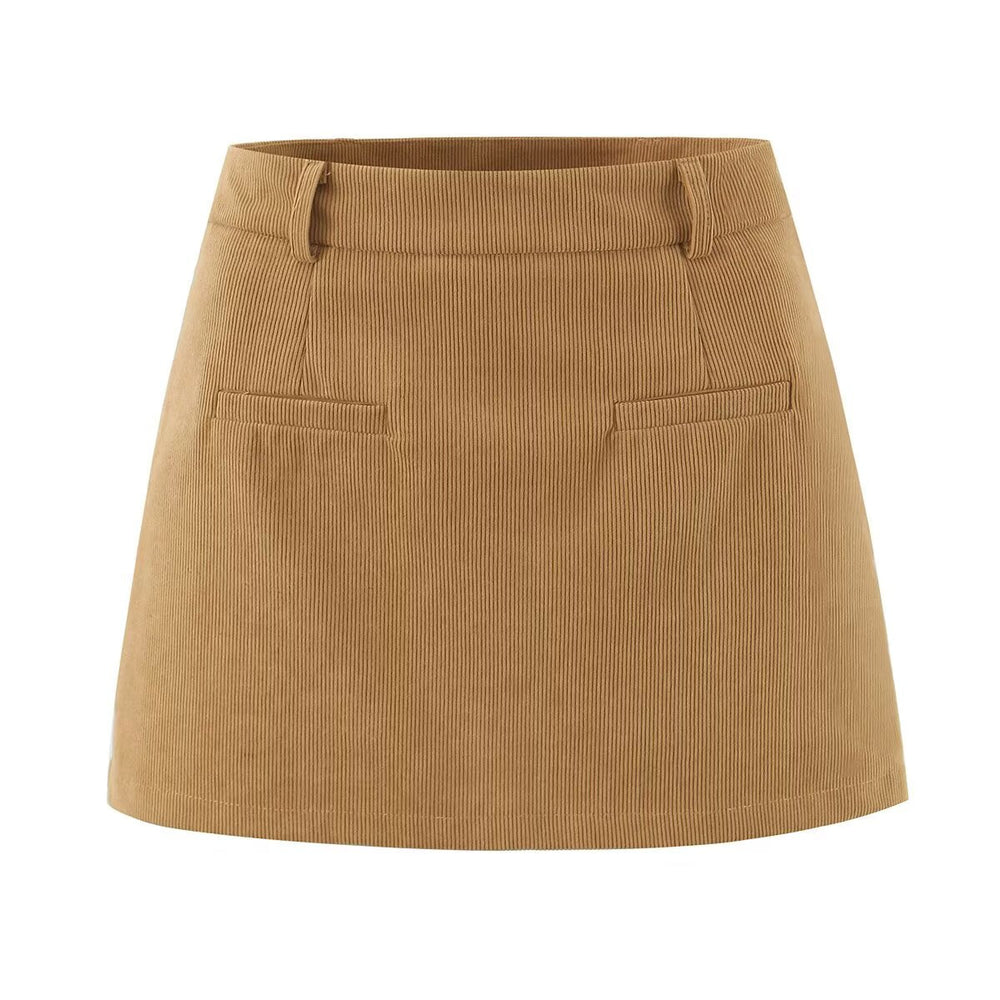 Autumn Retro Corduroy Sexy High Waist Hip with Safety Pants Skirt