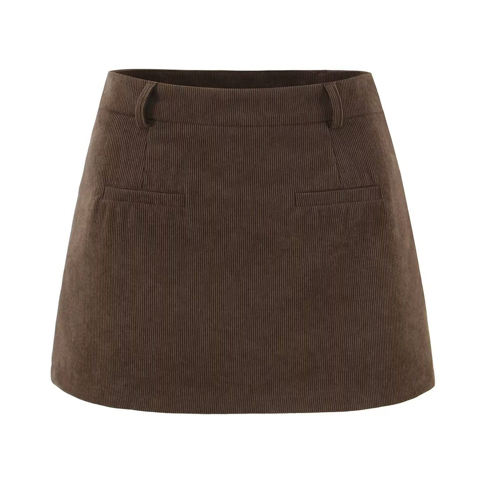Autumn Retro Corduroy Sexy High Waist Hip with Safety Pants Skirt