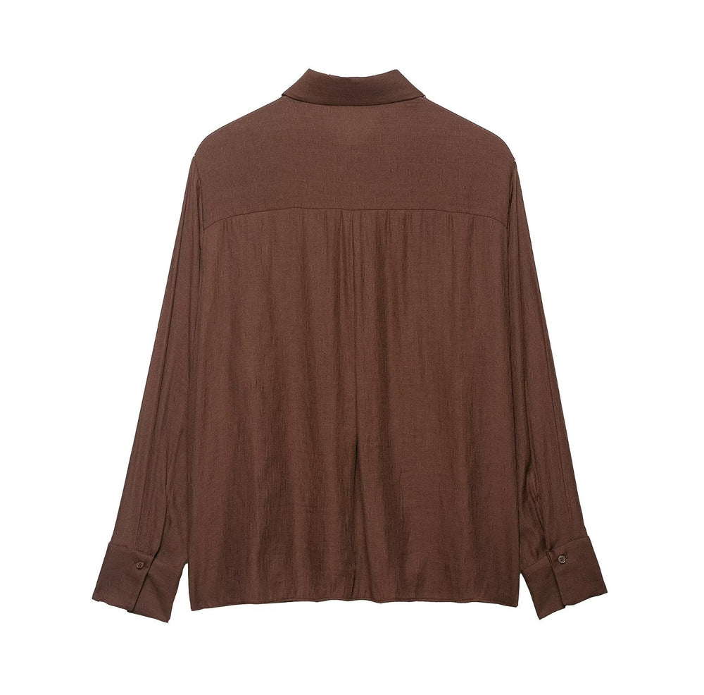 Autumn Women Clothing Commuting Loose Casual Polo Collar Floral Texture Long Sleeve Shirt