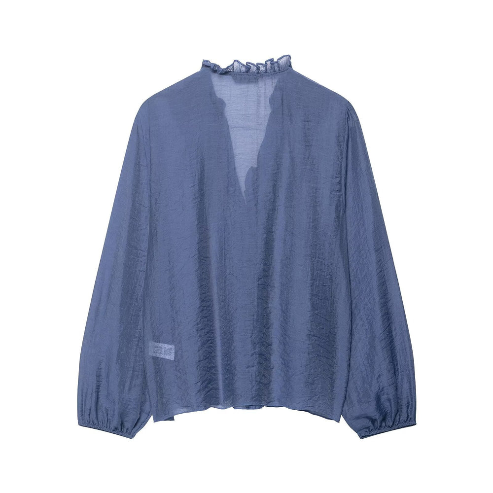 Women Clothing Autumn Laminated Decoration Long Sleeve Shirt