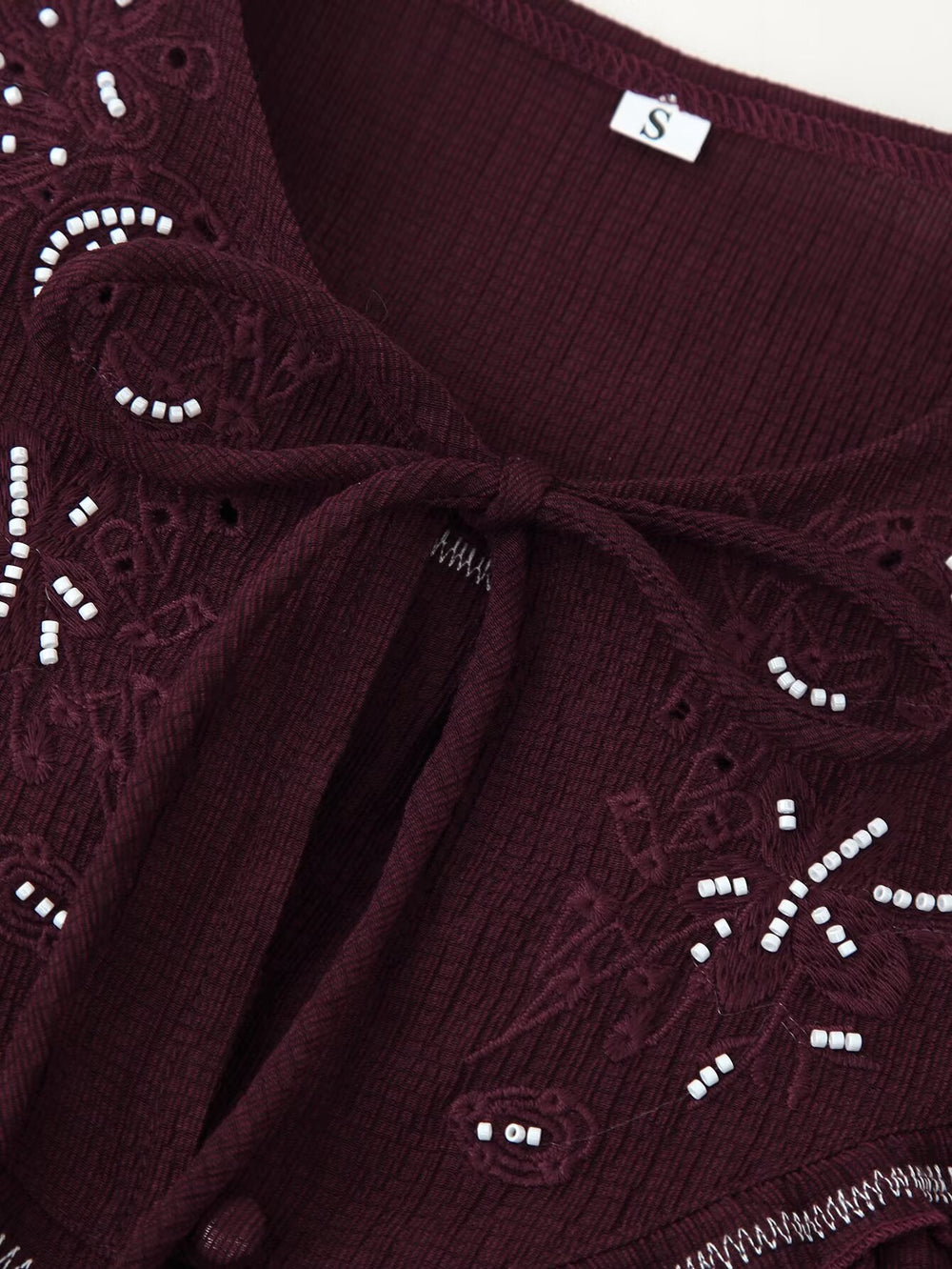 Women Long Sleeve Casual Beaded Embroidered Shirt