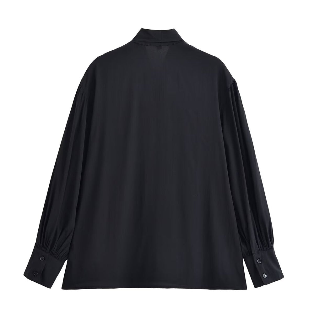 Women Clothing Winter Shirt Loose Bow Decoration Drape Shirt