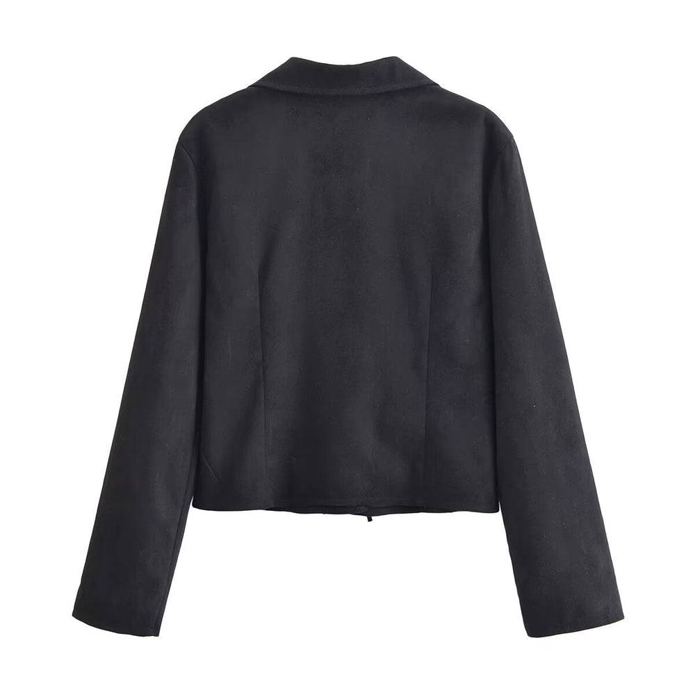 Women Clothing Winter Graceful Fashionable Suede Effect Long Sleeve Lace up Shirt