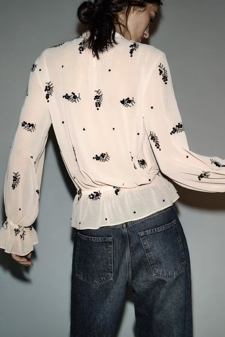 Winter Fashionable Temperamental All Match Sequin Translucent Shirt