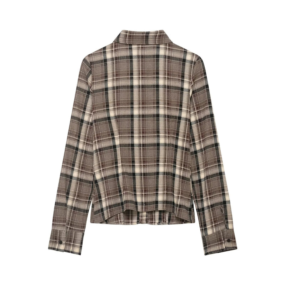 Women Clothing Top Product Slim Fit Plaid Shirt
