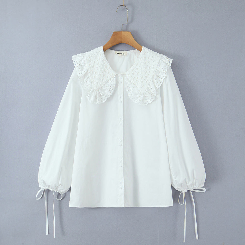 White Doll Collar Shirt Women Spring Blogger Small Loose Sweet Lace Shirt Top