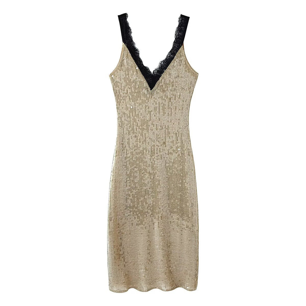 Women Clothing Top Beads Decoration Lace Dress