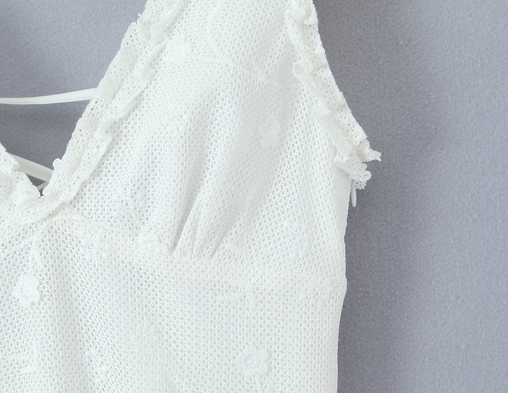 Women Clothing Mesh Embroidered Vest Dress