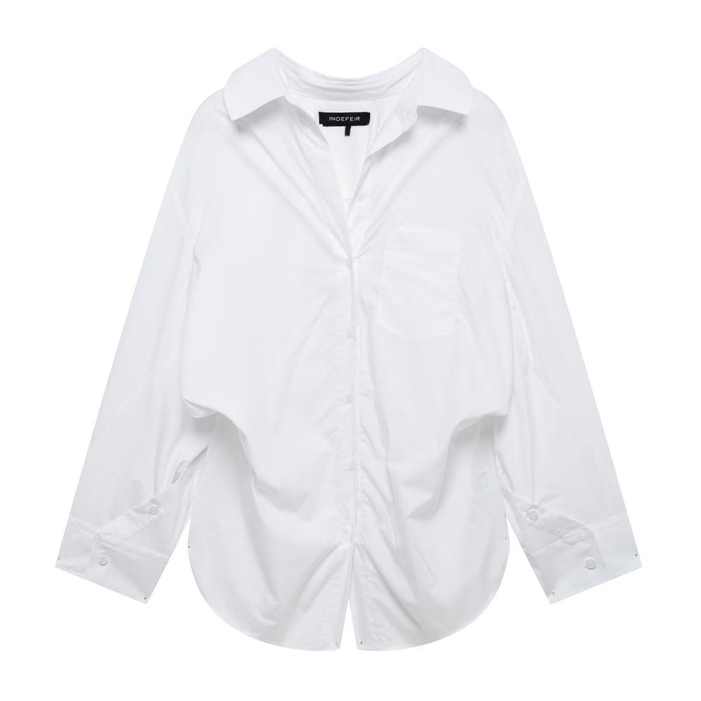 Women Clothing Patchwork Striped Poplin Loose Collared Long Sleeves Shirt
