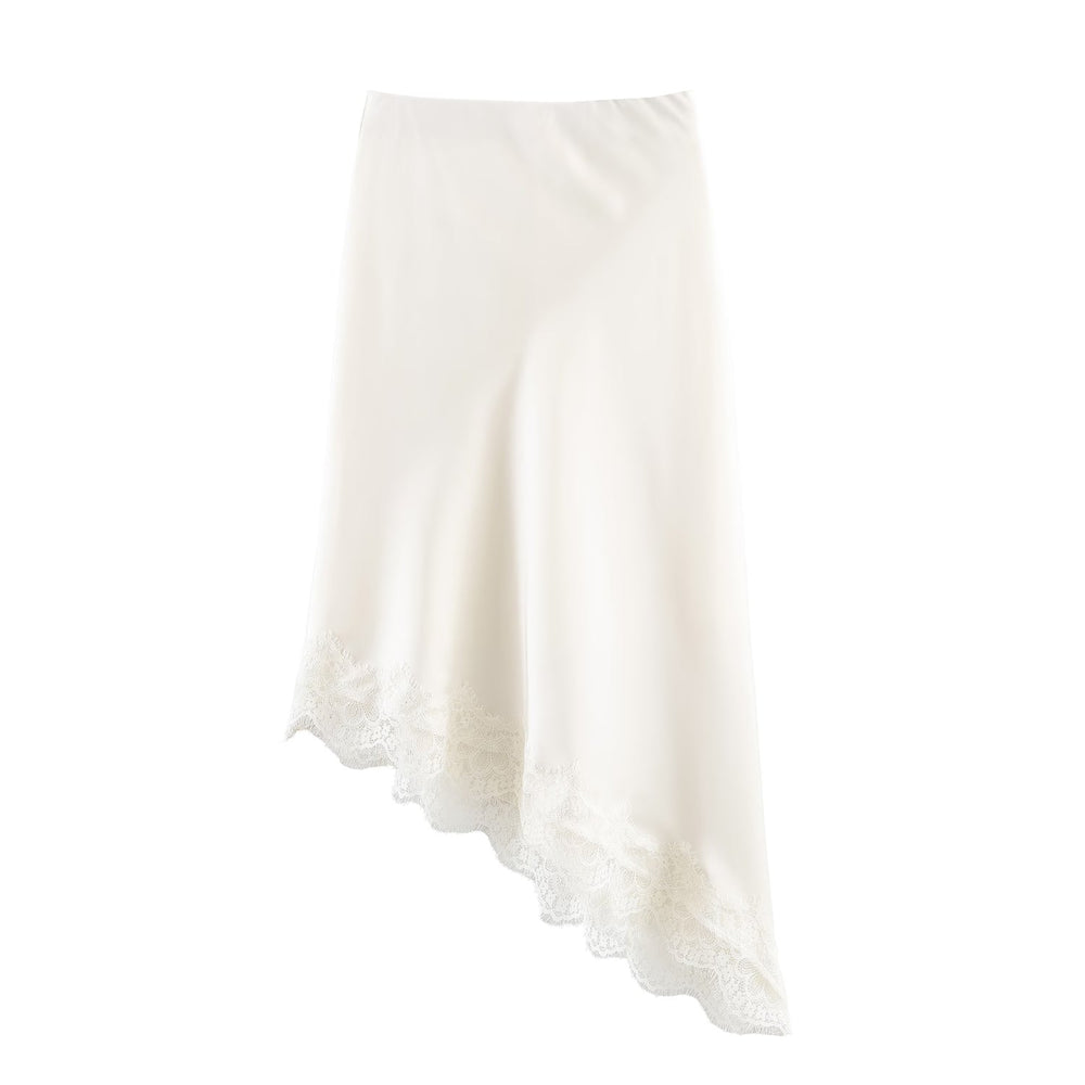 Women Clothing Spring Sexy Satin Acetate Lace Stitching Irregular Asymmetric Skirt