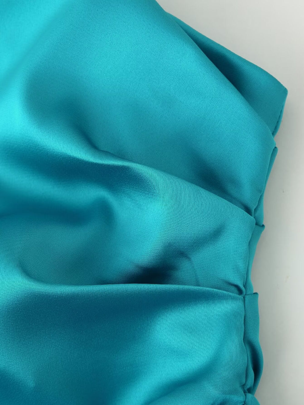 Women Clothing Spring Sexy Satin Pleated Ruffled Shoulder One Sleeve Slim Dress