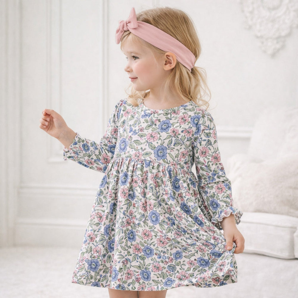 Vintage Floral Girls Dress - Soft Bamboo Jersey Tesa Babe