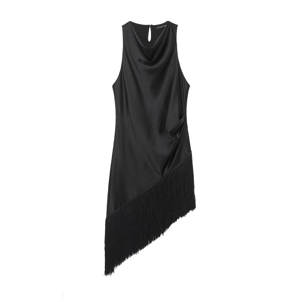Women Clothing Summer All Matching Sleeveless Irregular Asymmetric Tassel Top