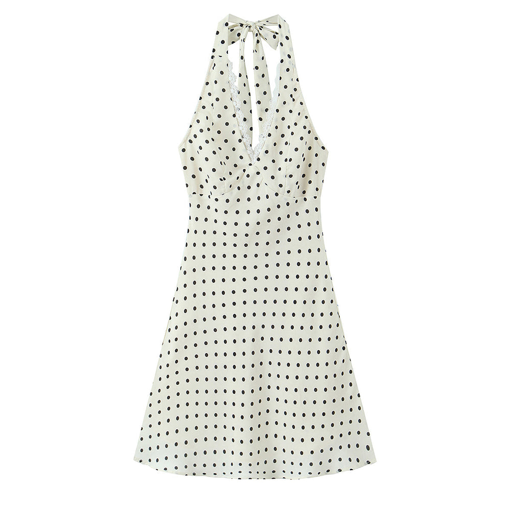 Spring Lace Lace Band Halter Backless Slimming Dress