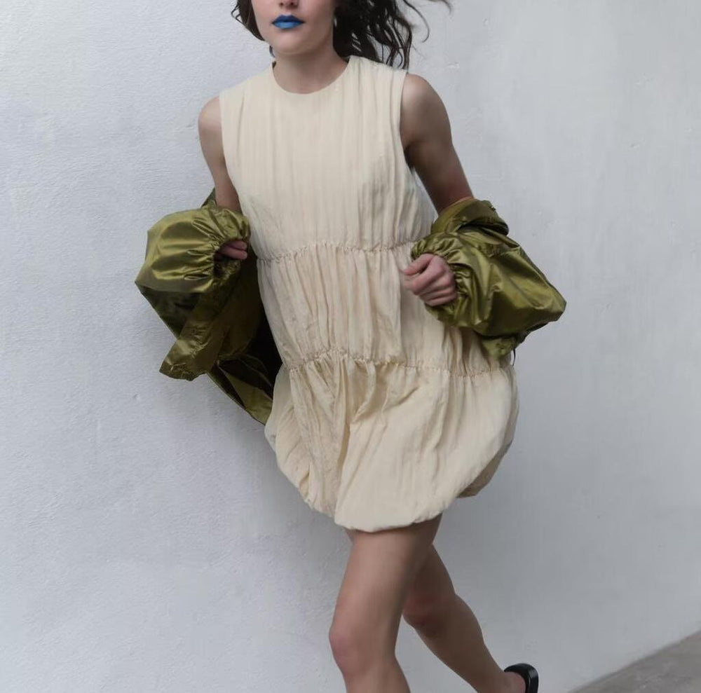 Women Clothing Summer Simple Pleated Balloon Dress