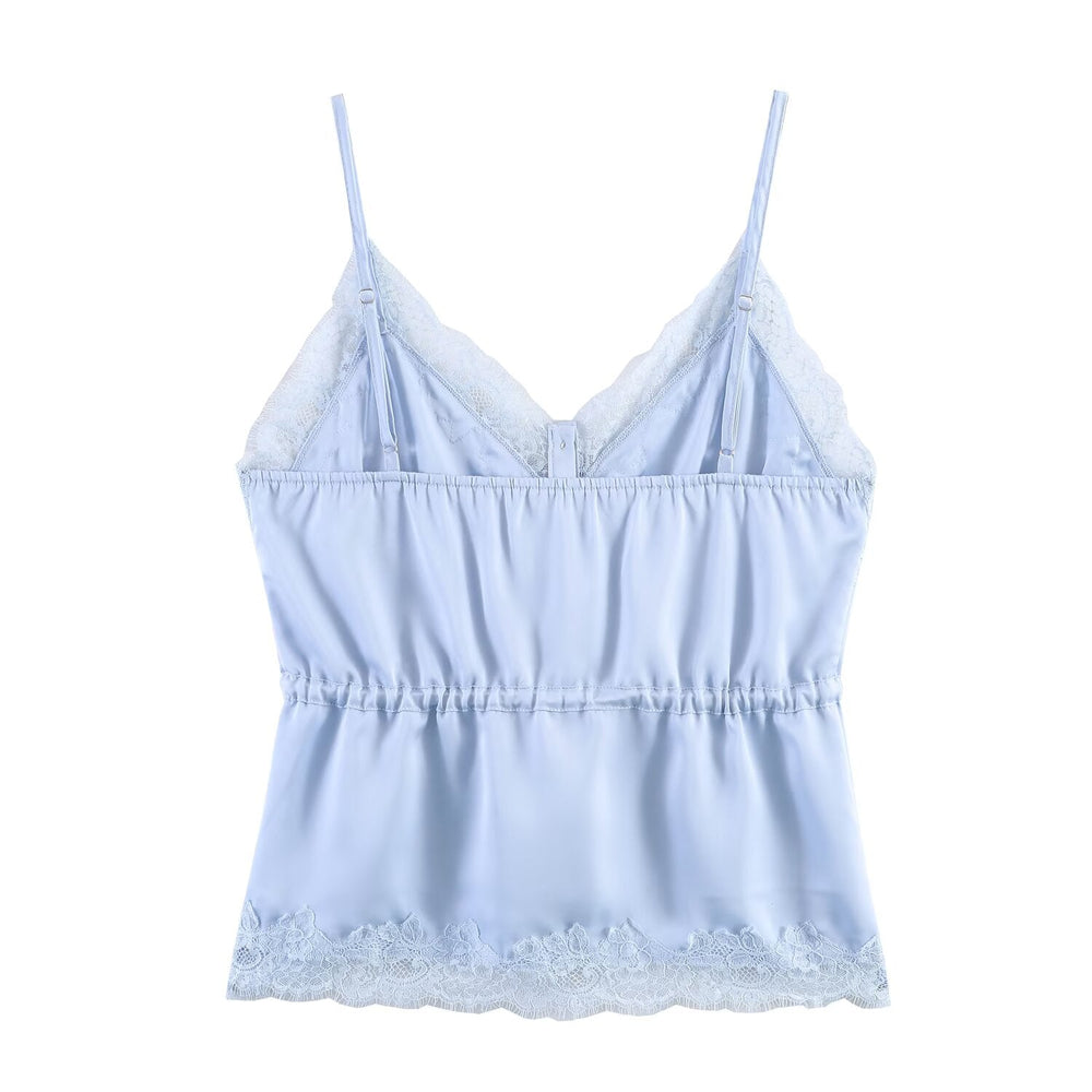 Women Clothing Lace Decorative Silk Satin Texture Top Camisole
