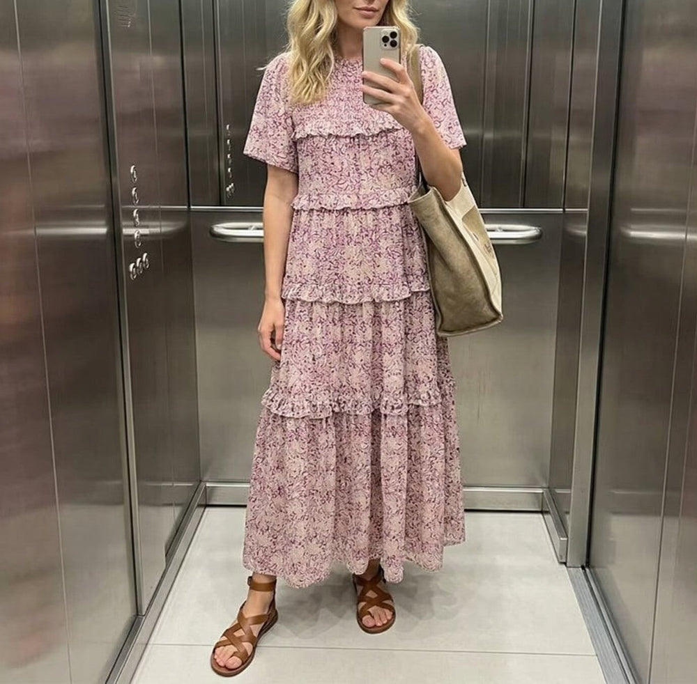Women Clothing Summer Rayon Printed Cake Bohemian Casual Dress