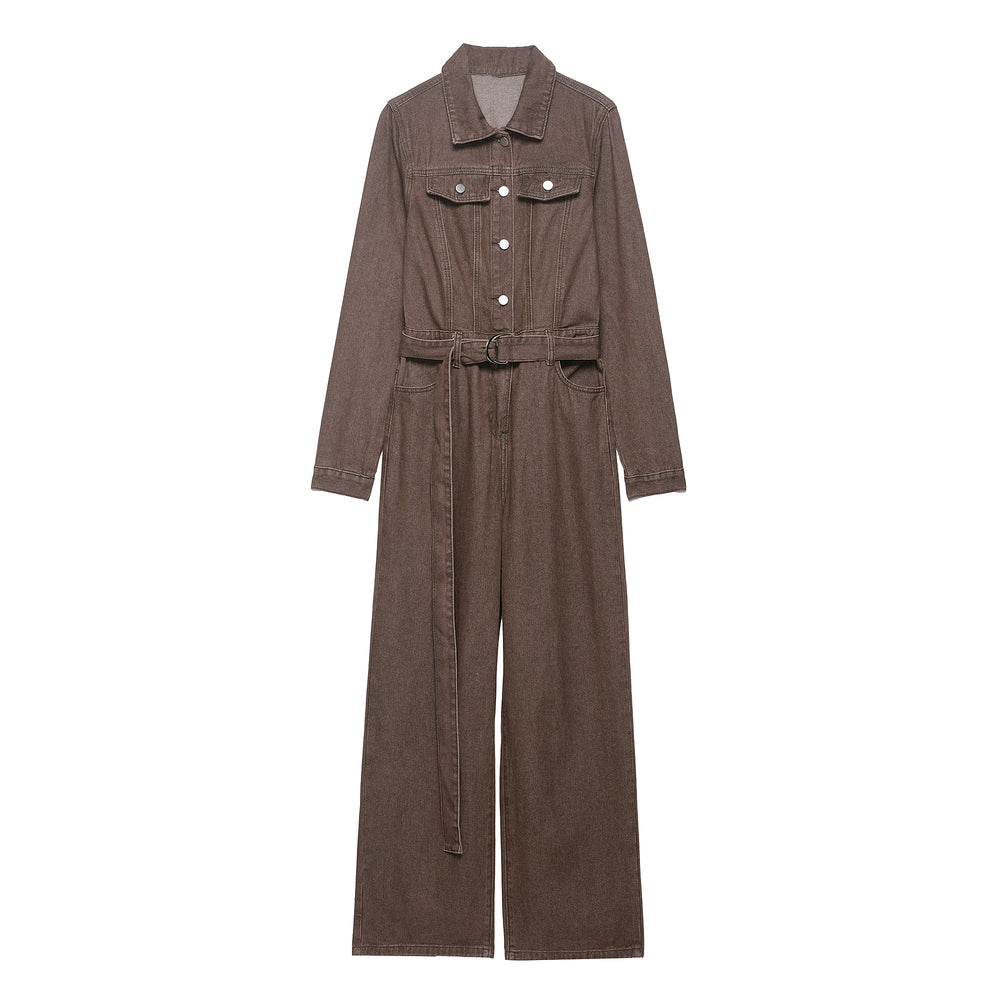 Women Clothing Summer Casual Solid Color Denim Cargo Pants Jumpsuit