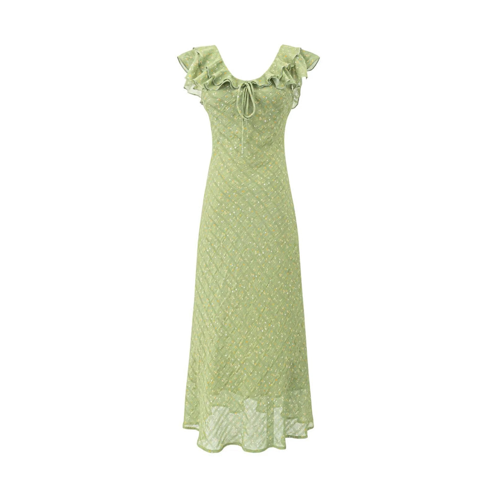 Floral Flounce V neck Summer Waist Slimming Printed Dress Long Dresses