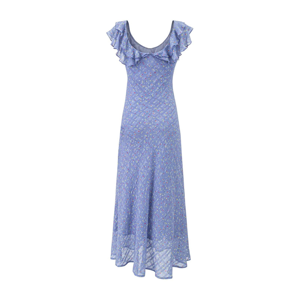 Floral Flounce V neck Summer Waist Slimming Printed Dress Long Dresses