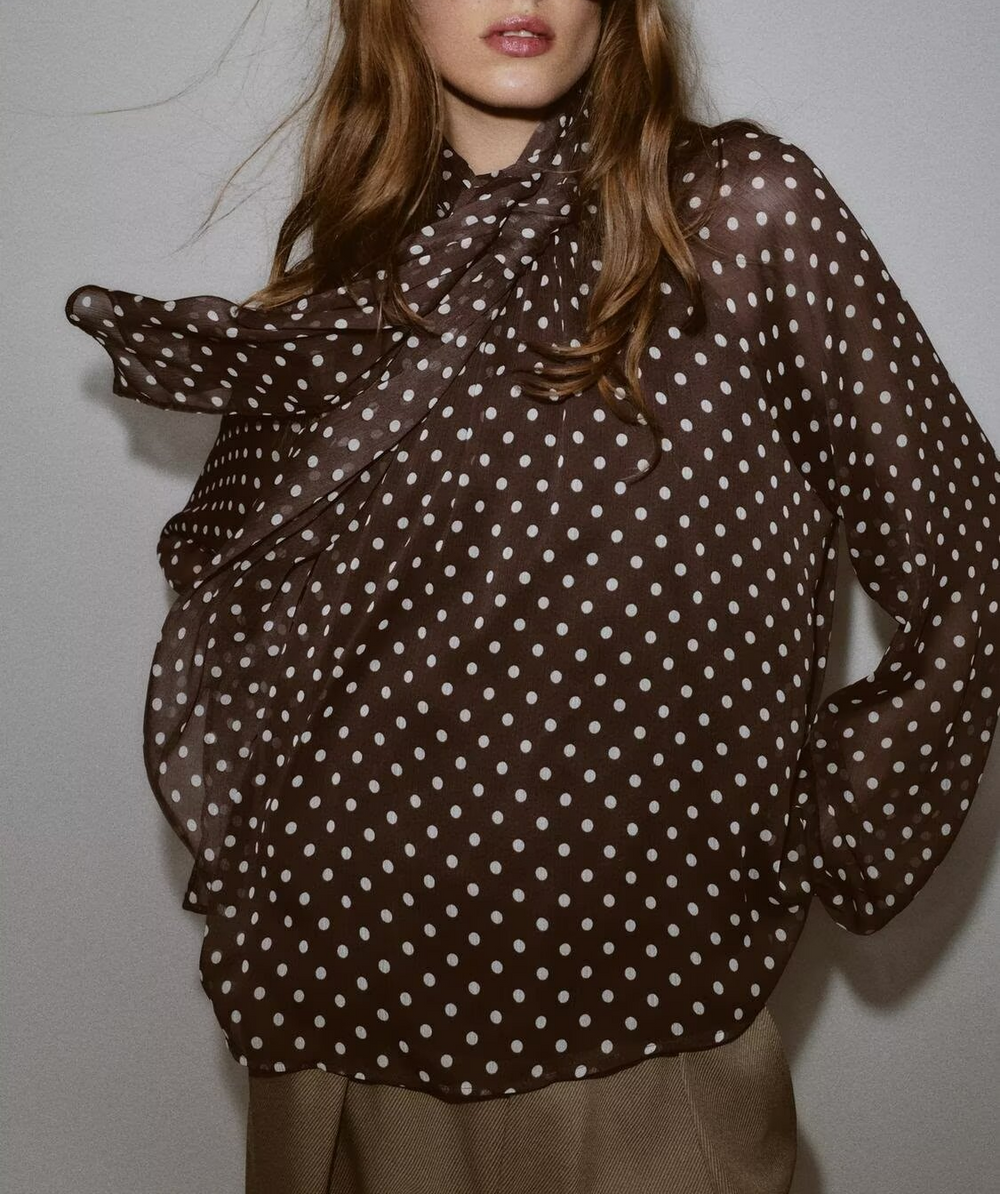 Autumn Bowknot Decoration Polka Dot Printed Shirt