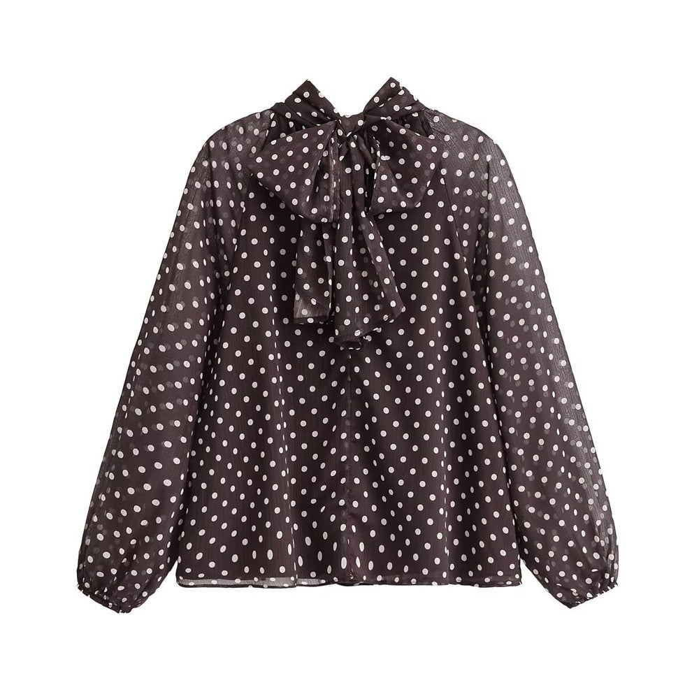 Autumn Bowknot Decoration Polka Dot Printed Shirt