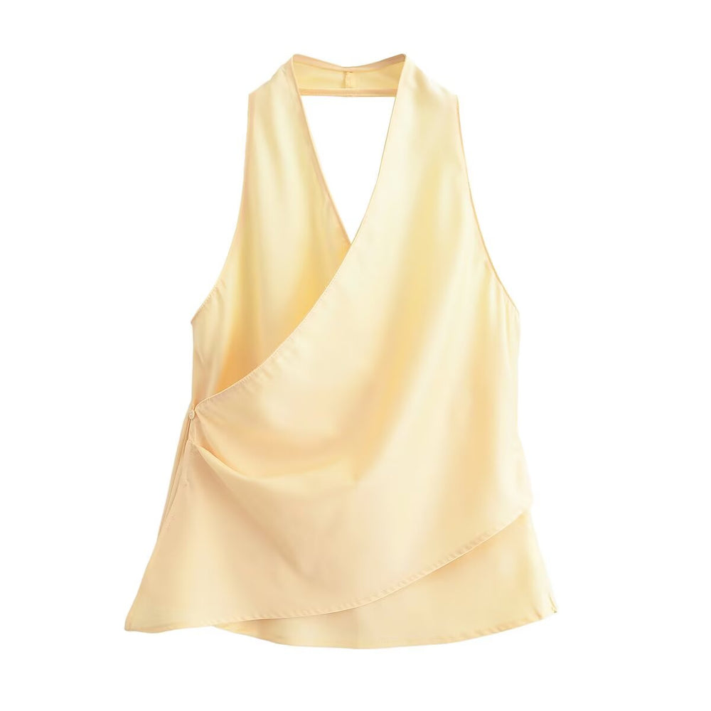 Summer Top Product Graceful Satin Irregular Asymmetric Sleeveless Halter Easy Matching Sling Top