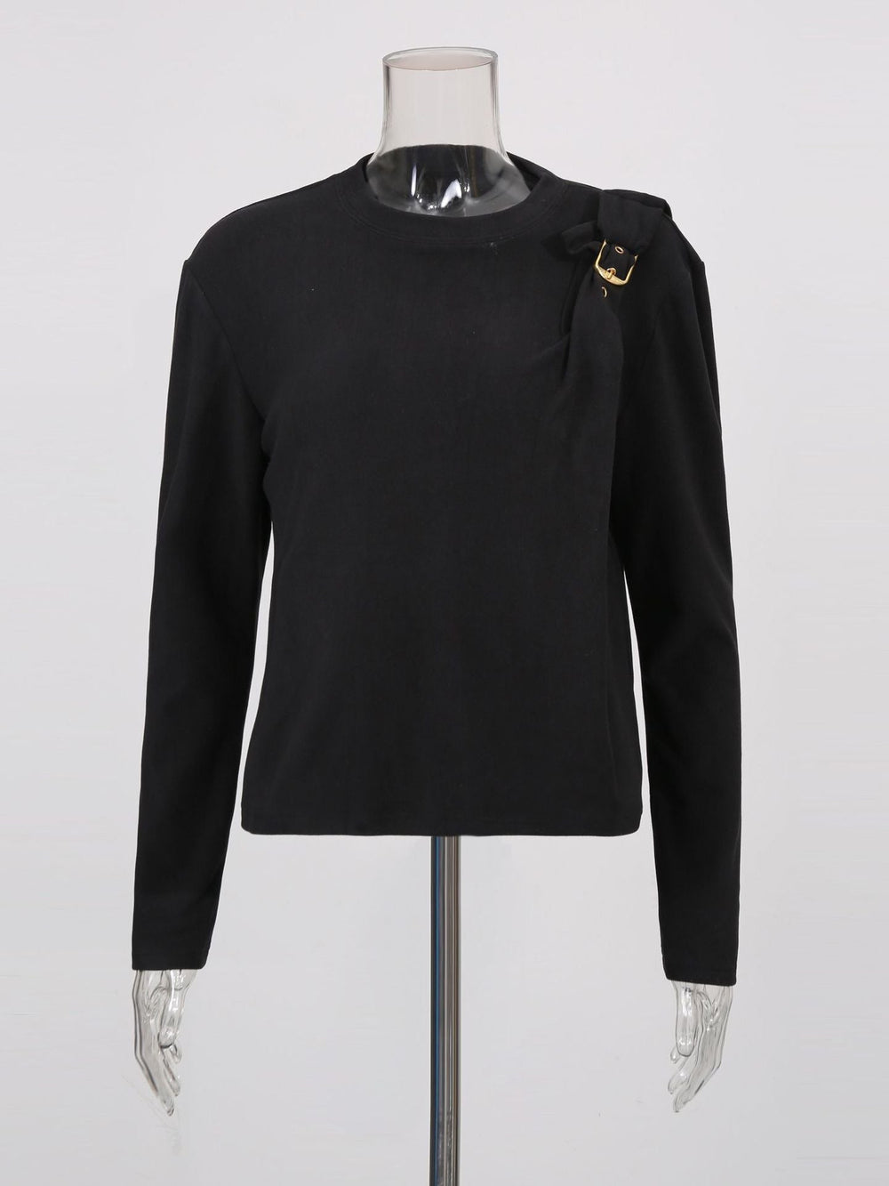 Elegant Top Epaulet Design Bottoming Black T shirt Women