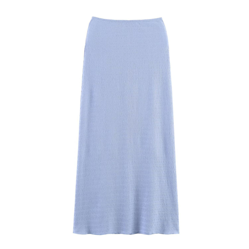 Women Summer Texture Tank Top Midi Skirt Set