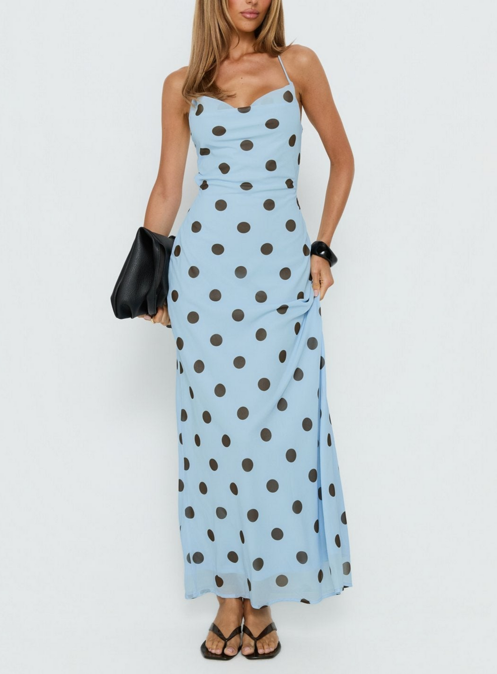 Gentle Elegant Pink Polka Dot Brace Dress Women Vintage Backless Lace up Design Tight Waist Maxi Dress