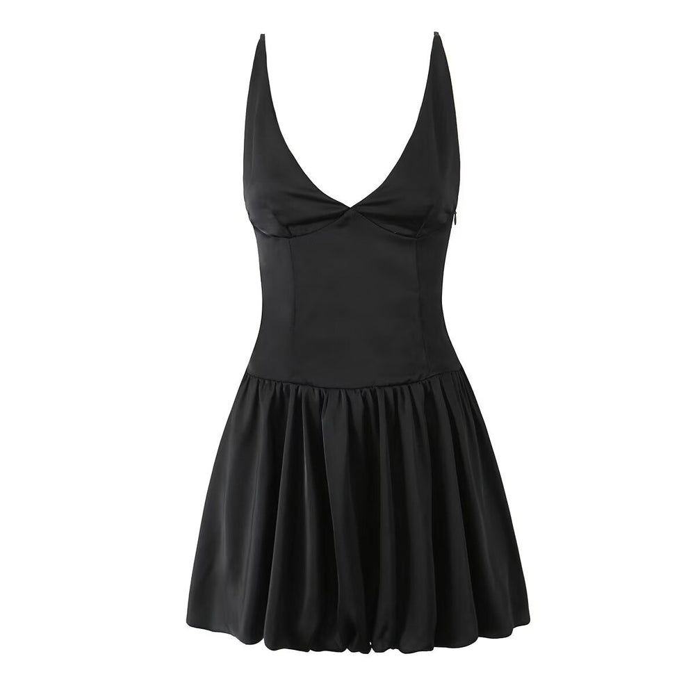 Sexy Deep V Plunge neck with Shoulder Straps Summer Slim Fit Tight Waist Back Strap Sexy Dress