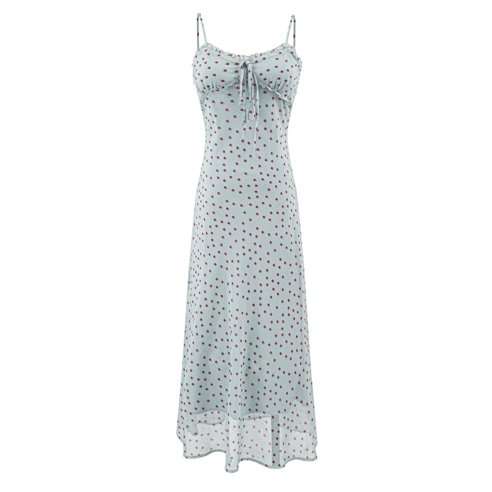 Sexy Vacation Wooden Ear Cami Dress Summer Slim Fit Slimming Retro Polka Dot Maxi Dress