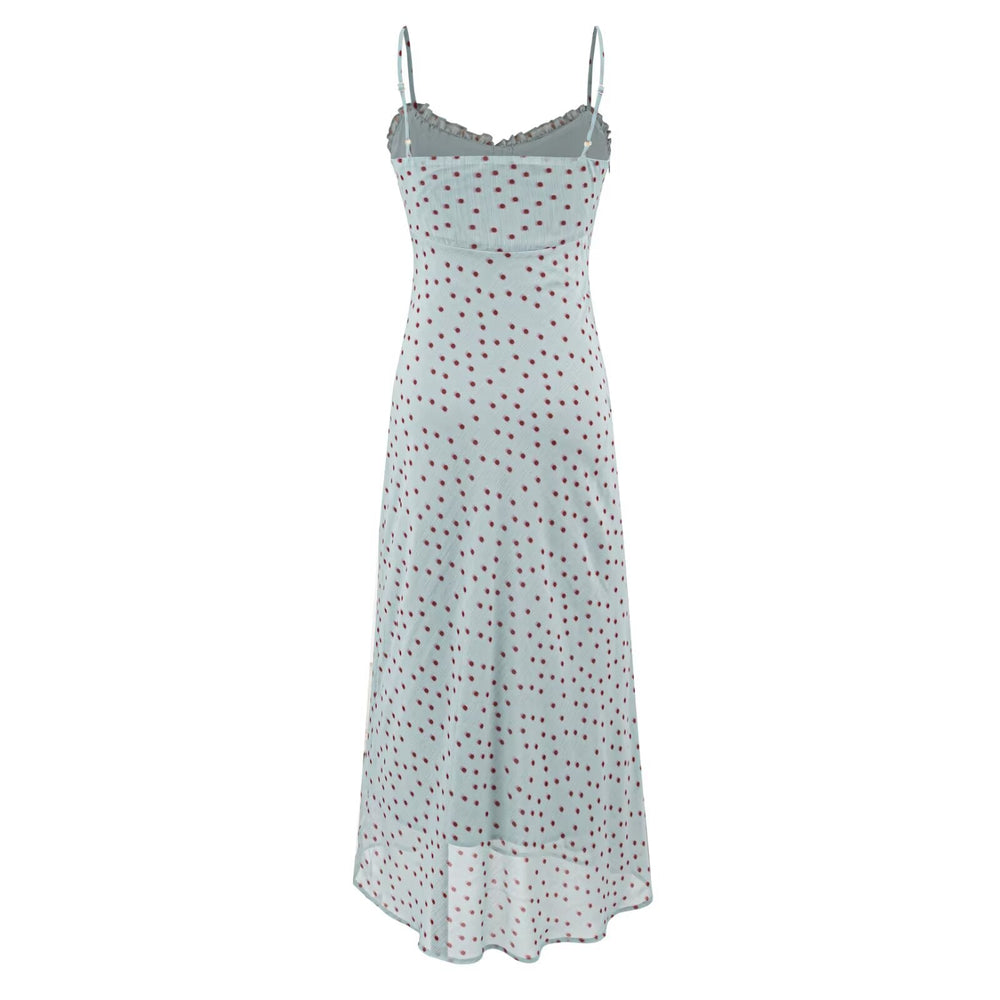 Sexy Vacation Wooden Ear Cami Dress Summer Slim Fit Slimming Retro Polka Dot Maxi Dress