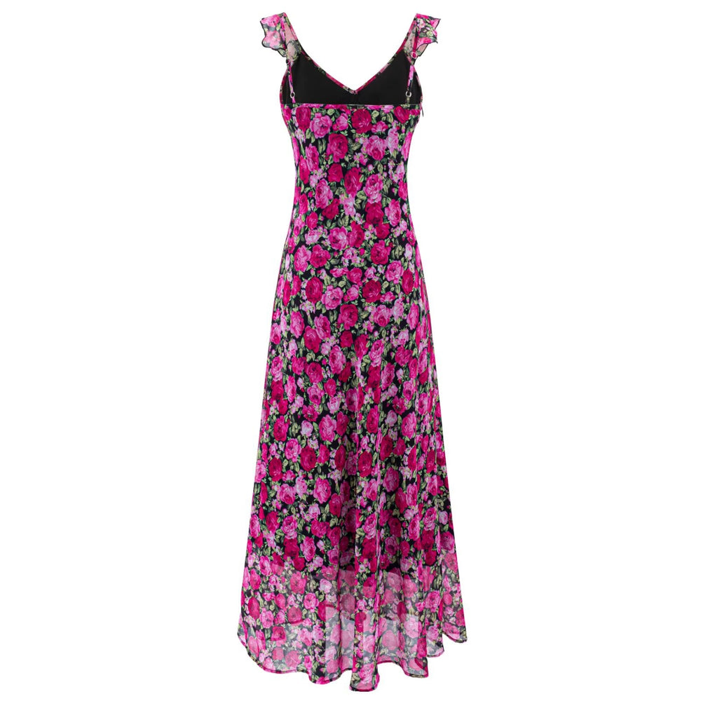 Vacation Green Elegant Dress Women Sexy V neck Flounce Slim Fit Sheath Tea Break Dress
