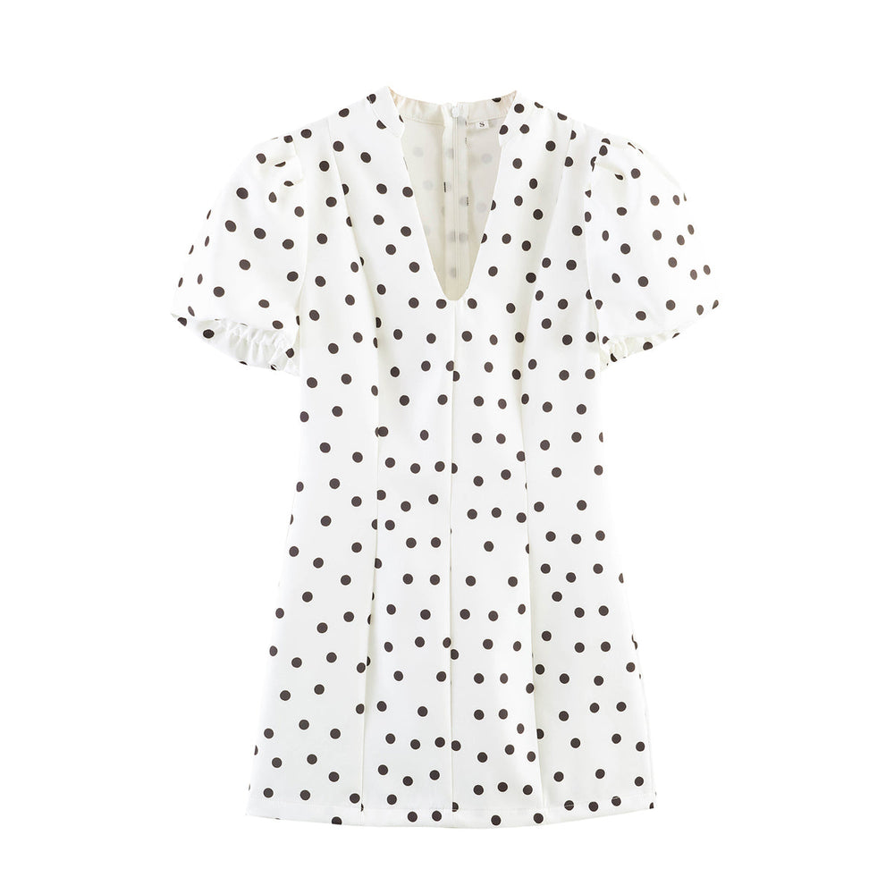 Spring Women Clothing Slim Fit Graceful Puff Sleeve Short Dress