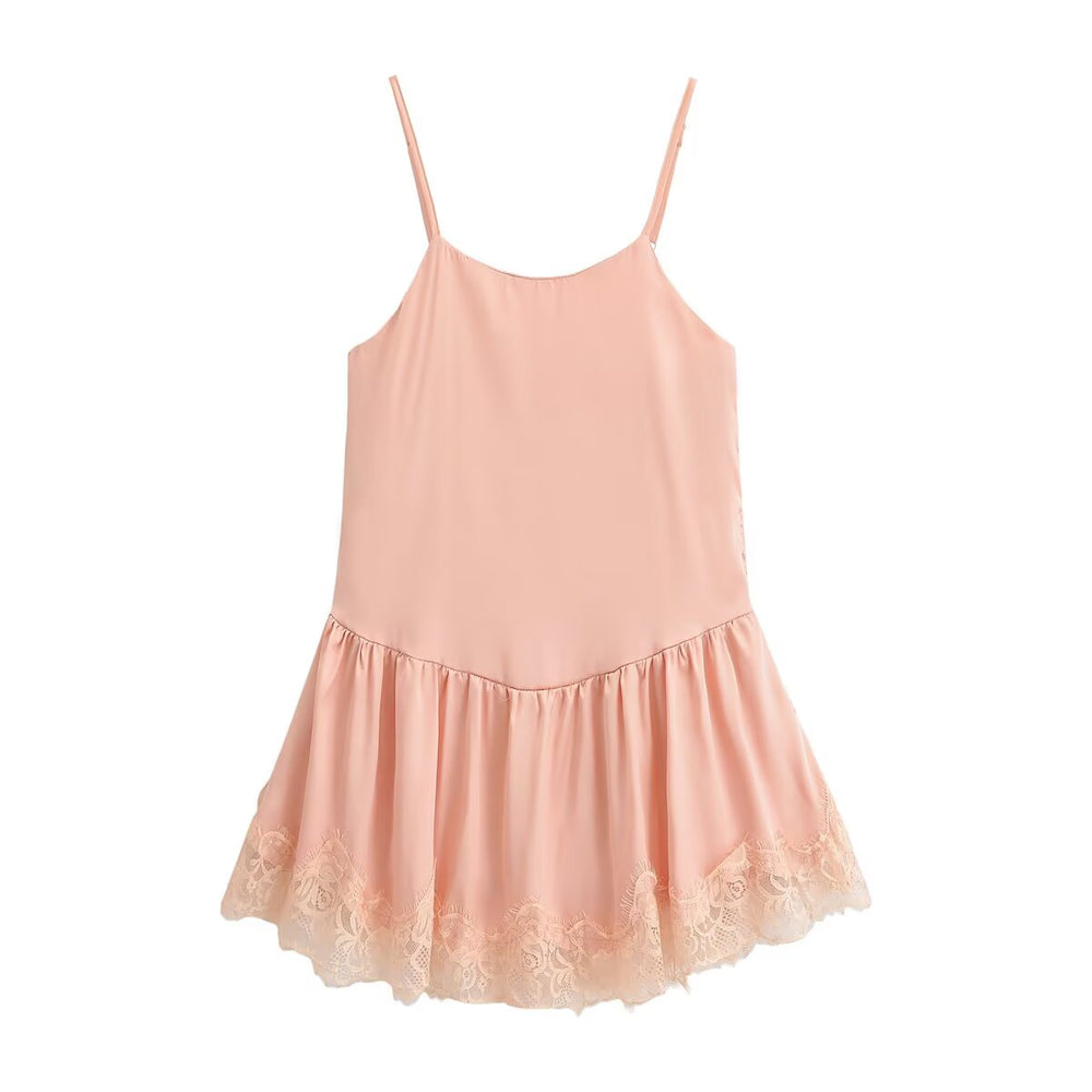 Women Clothing Summer Gentle Lace Satin Suspender Dresses
