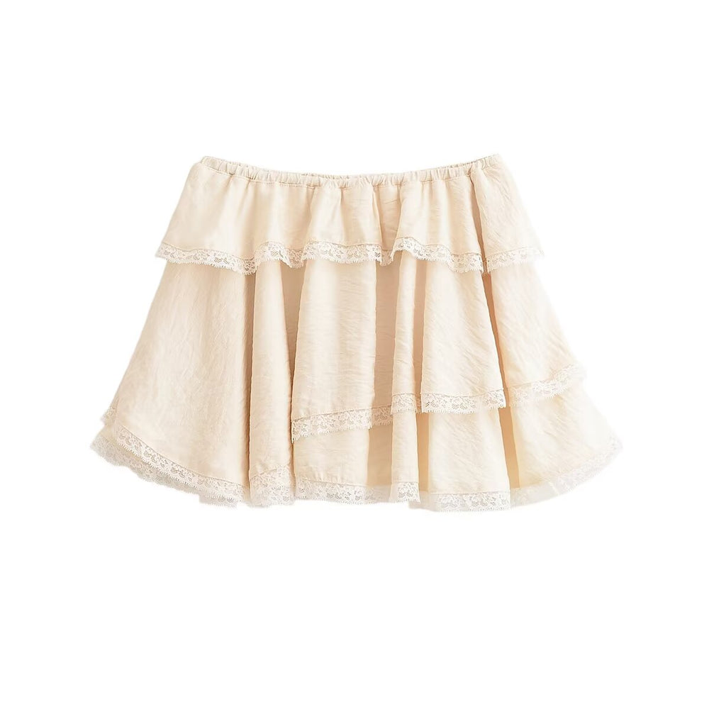 Women Clothing Summer Lace Laminated Decoration Mini Skirt