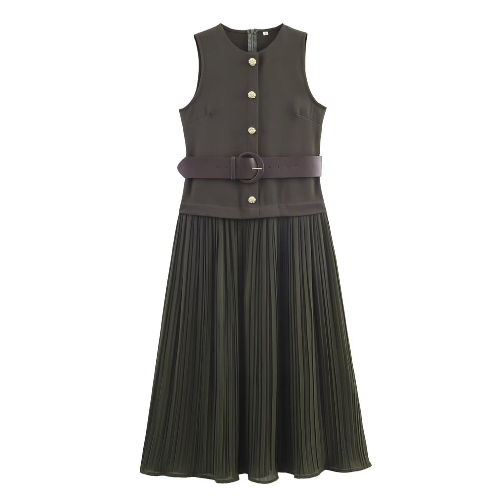 Women Clothing with Belt Stitching Dress