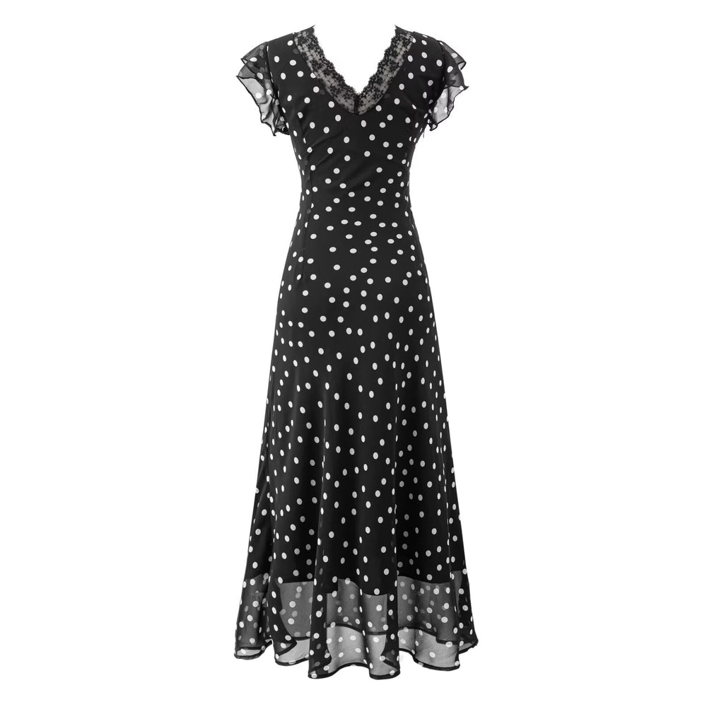 Summer Atmosphere Lace Stitching Vacation Floral Dress Flying Sleeves Slim Dress